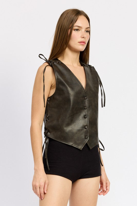 Emory Park LEATHER VEST WITH LACE DETAIL