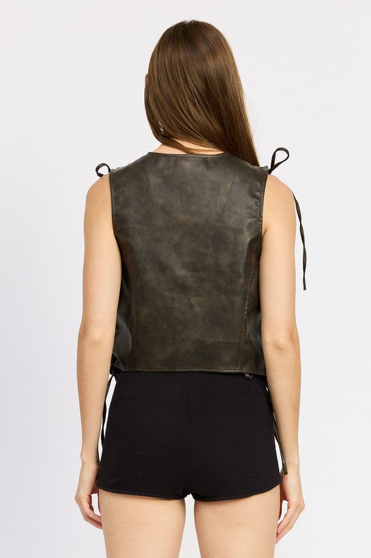 Emory Park LEATHER VEST WITH LACE DETAIL