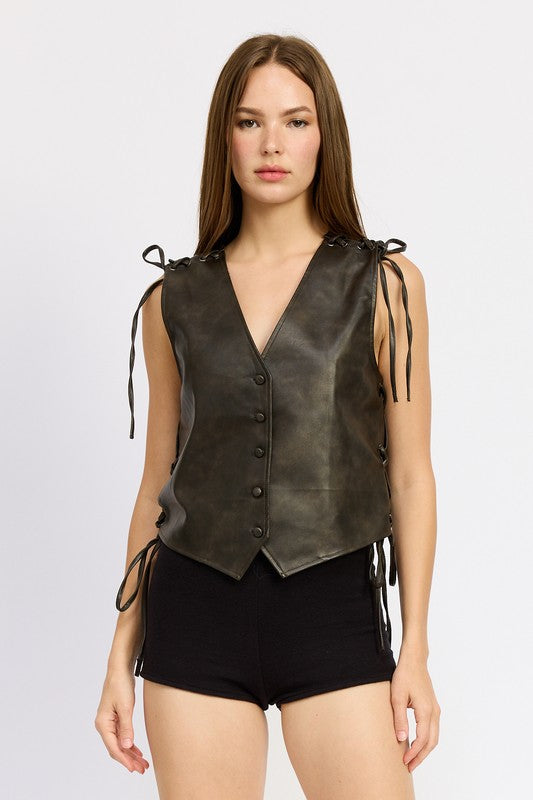 Emory Park LEATHER VEST WITH LACE DETAIL