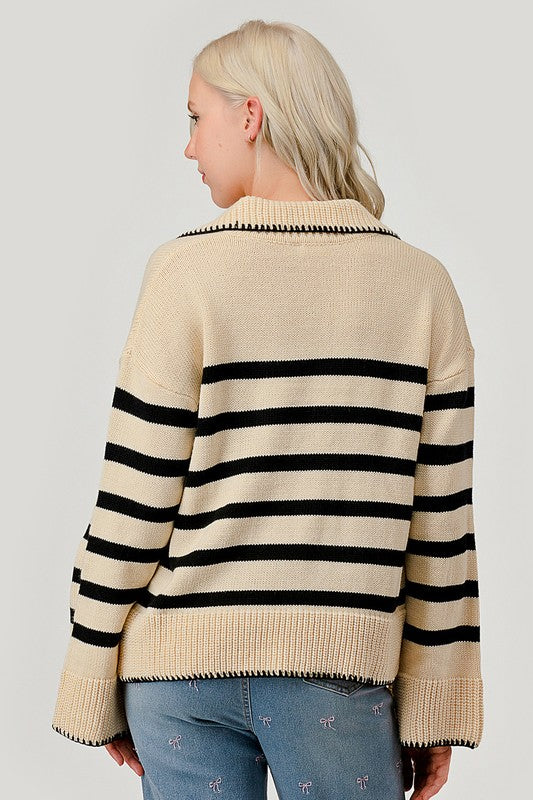 GeeGee Stripe Pattern Knit Sweater