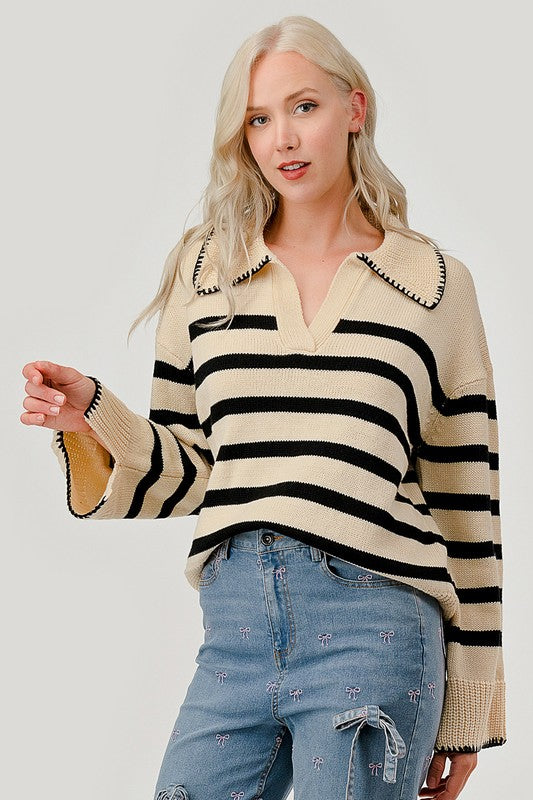 GeeGee Stripe Pattern Knit Sweater