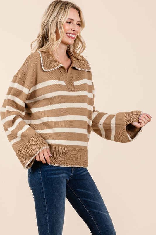 GeeGee Stripe Pattern Knit Sweater