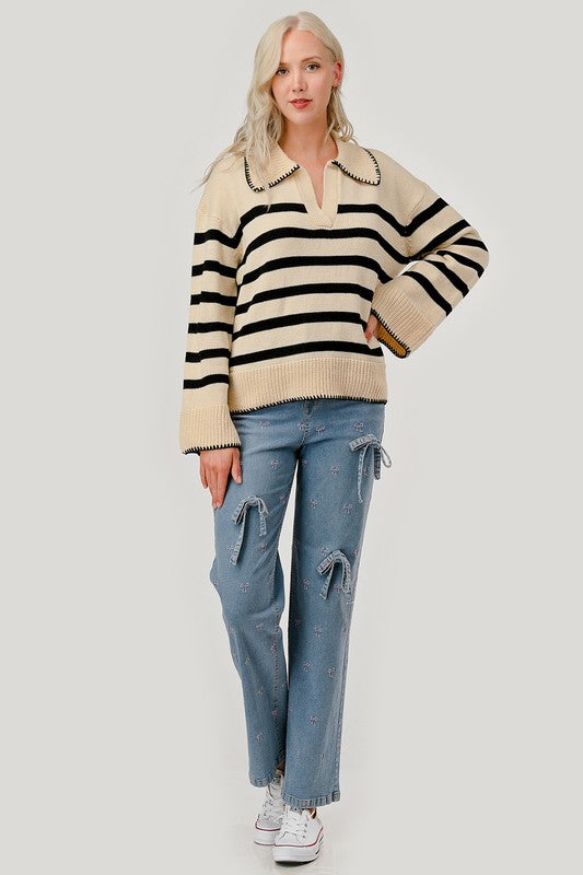 GeeGee Stripe Pattern Knit Sweater