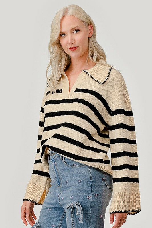 GeeGee Stripe Pattern Knit Sweater