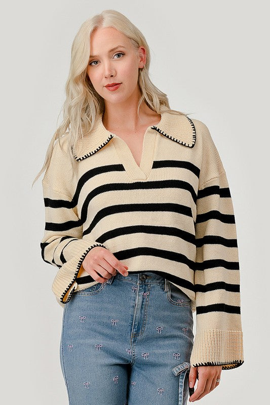 GeeGee Stripe Pattern Knit Sweater