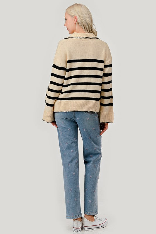 GeeGee Stripe Pattern Knit Sweater