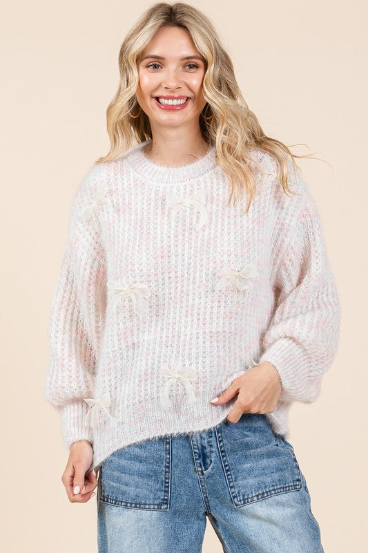 GeeGee Bow Embroidered Heavyweight Knit Sweater