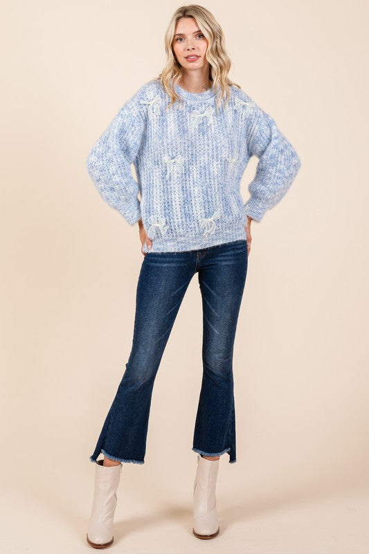 GeeGee Bow Embroidered Heavyweight Knit Sweater