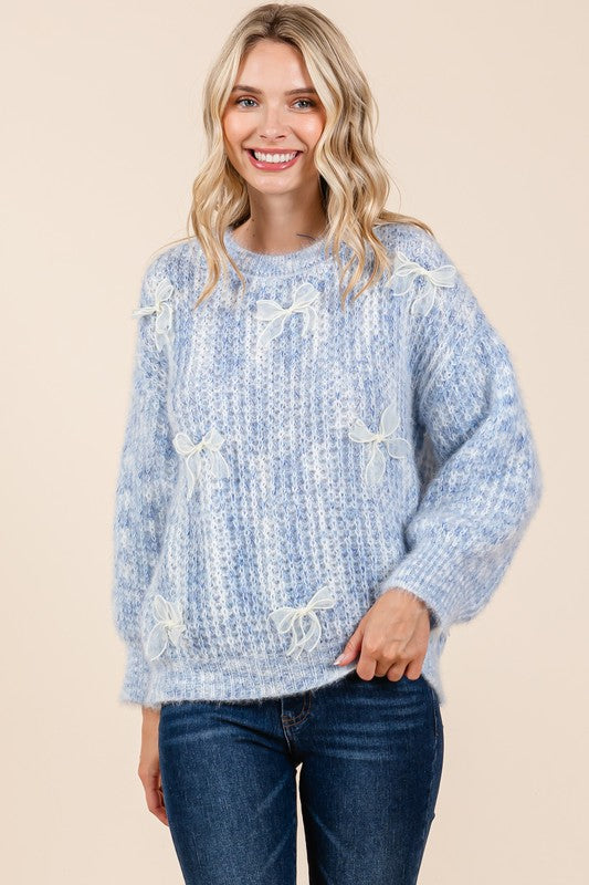 GeeGee Bow Embroidered Heavyweight Knit Sweater