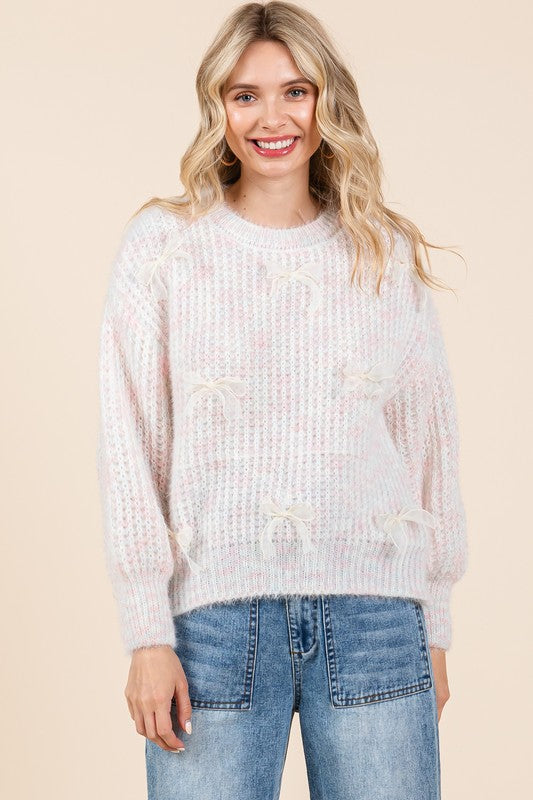 GeeGee Bow Embroidered Heavyweight Knit Sweater