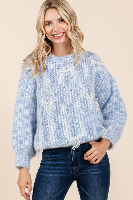 GeeGee Bow Embroidered Heavyweight Knit Sweater