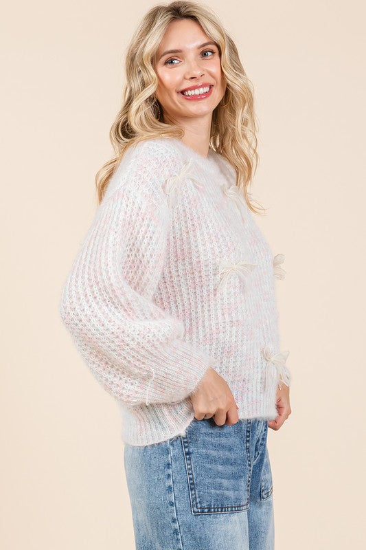 GeeGee Bow Embroidered Heavyweight Knit Sweater