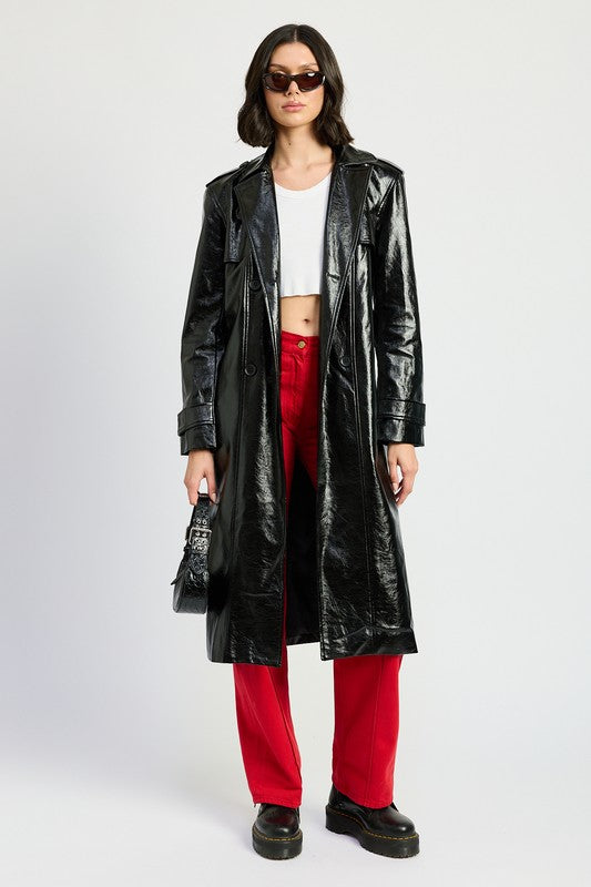 Emory Park FAUX LEATHER TRENCH COAT