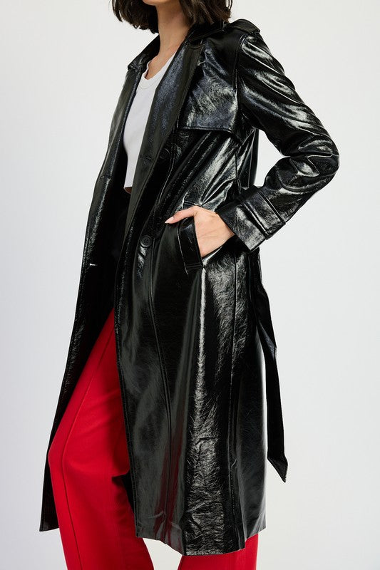 Emory Park FAUX LEATHER TRENCH COAT