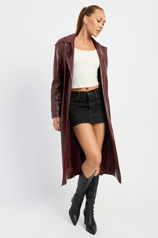 Emory Park FAUX LEATHER TRENCH COAT