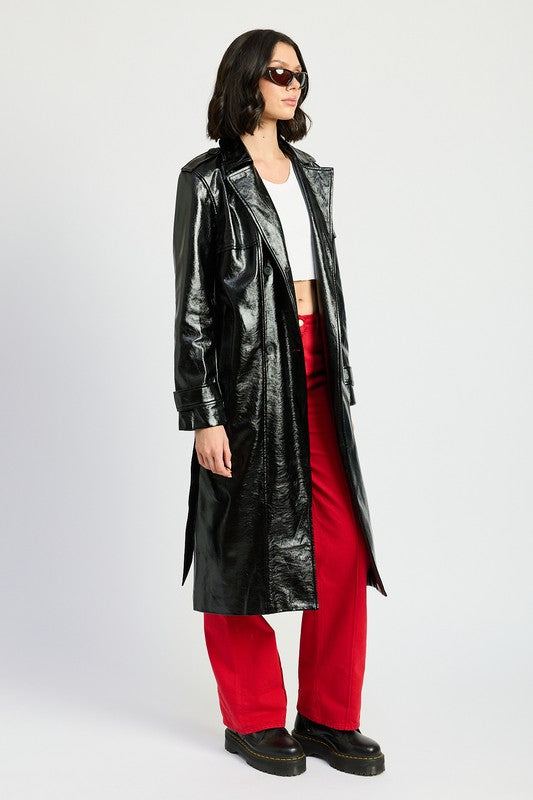 Emory Park FAUX LEATHER TRENCH COAT