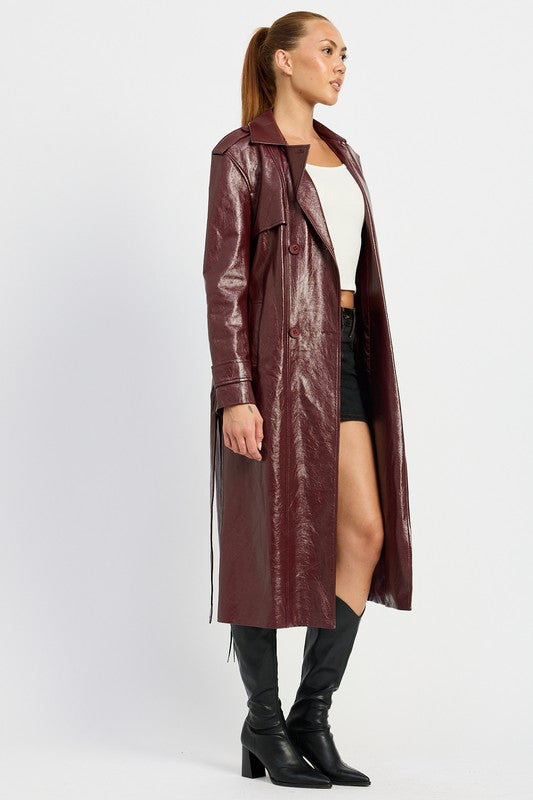 Emory Park FAUX LEATHER TRENCH COAT