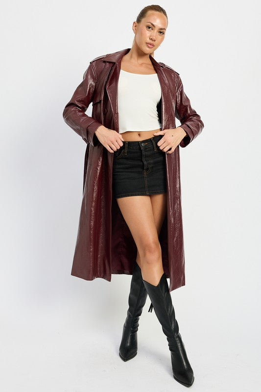 Emory Park FAUX LEATHER TRENCH COAT