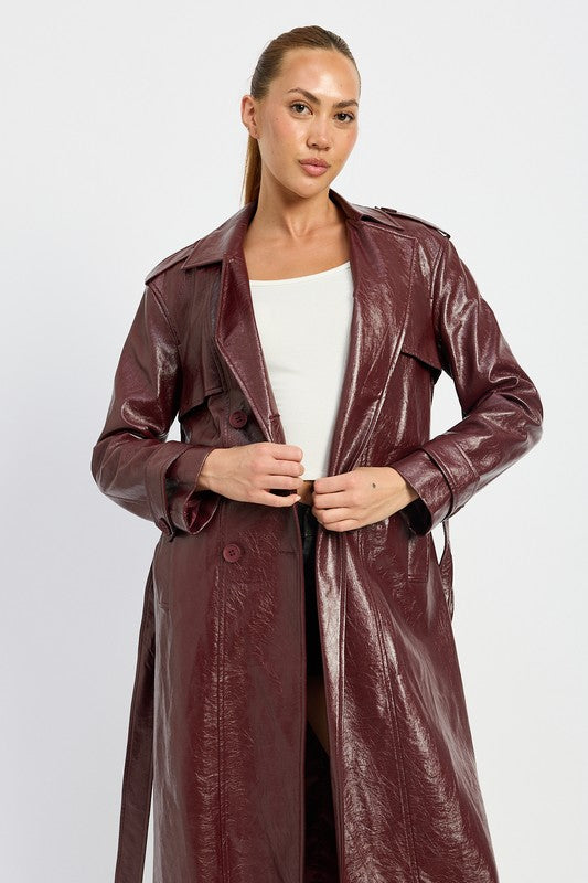 Emory Park FAUX LEATHER TRENCH COAT