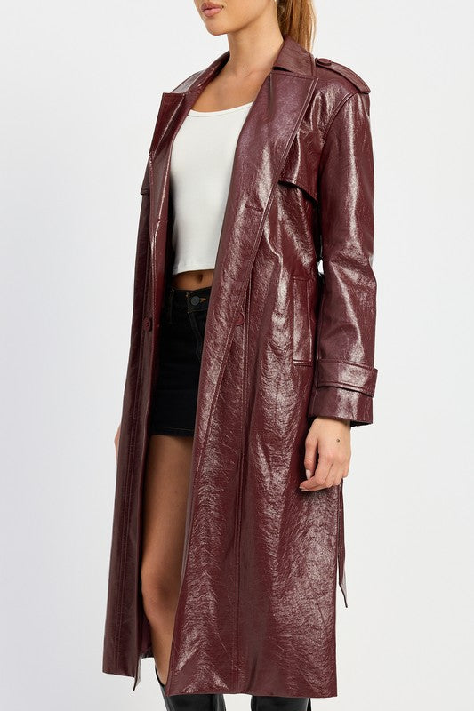 Emory Park FAUX LEATHER TRENCH COAT