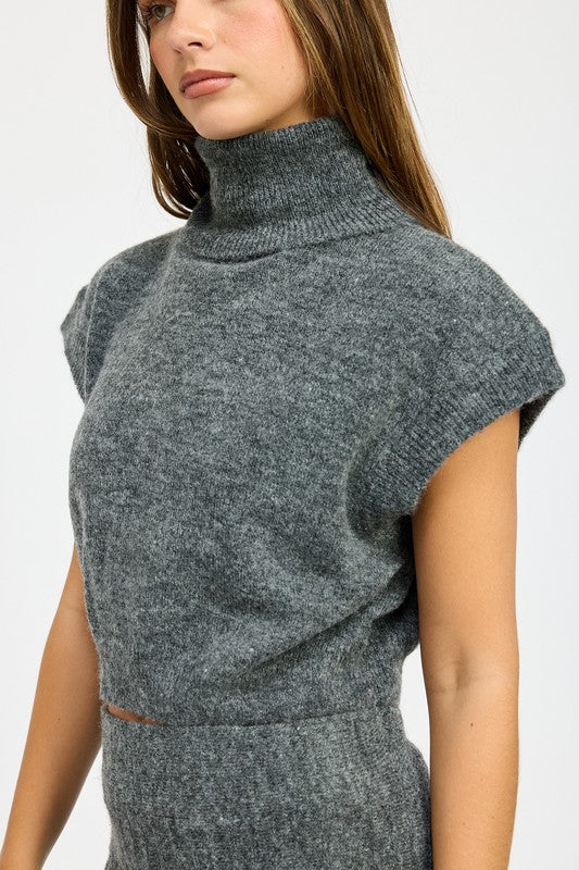 Emory Park TURTLE NECK CAP SLEEVE KNIT TOP