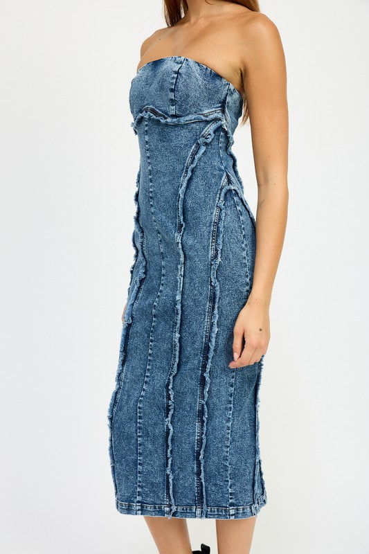 Emory Park TUBE FRAYED SEAM DENIM MIDI DRESS