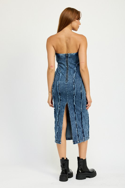 Emory Park TUBE FRAYED SEAM DENIM MIDI DRESS