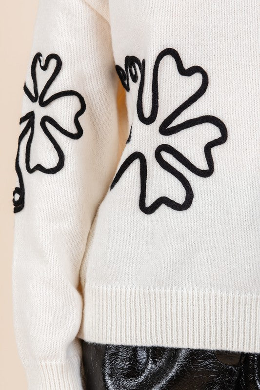 GeeGee Floral Embroidered Knit Sweater