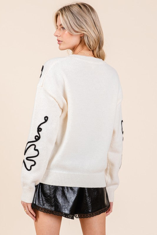 GeeGee Floral Embroidered Knit Sweater