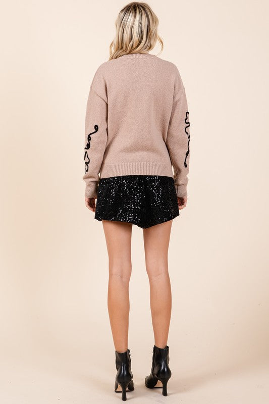 GeeGee Plus Floral Embroidered Knit Sweater