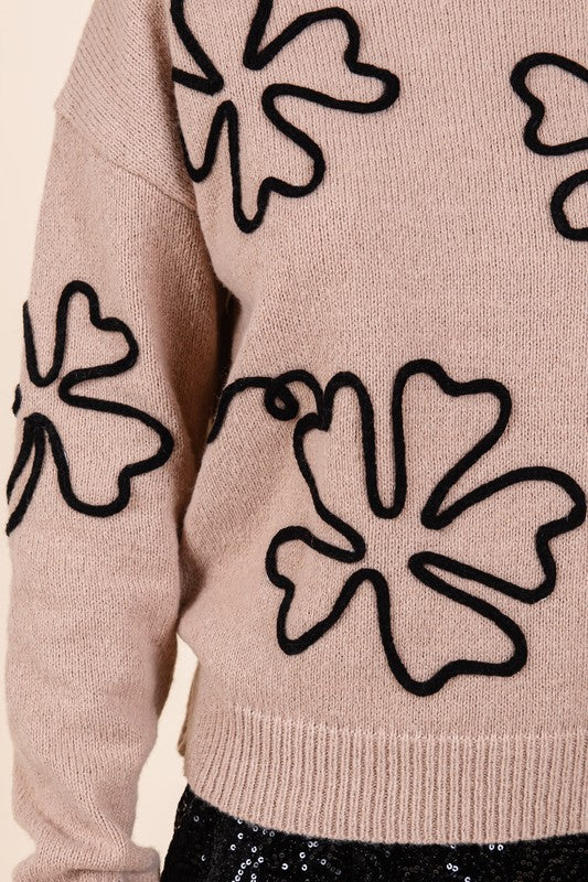 GeeGee Floral Embroidered Knit Sweater