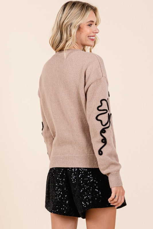 GeeGee Floral Embroidered Knit Sweater