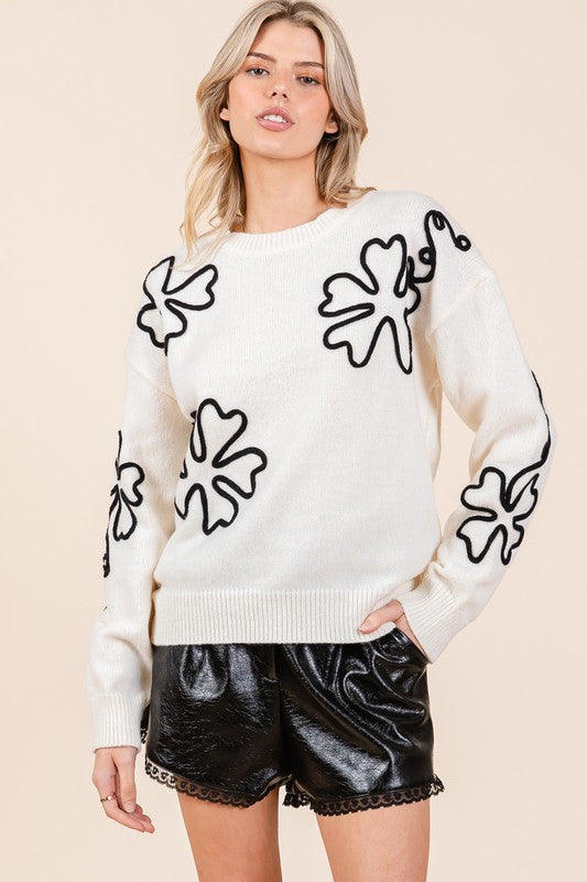 GeeGee Floral Embroidered Knit Sweater