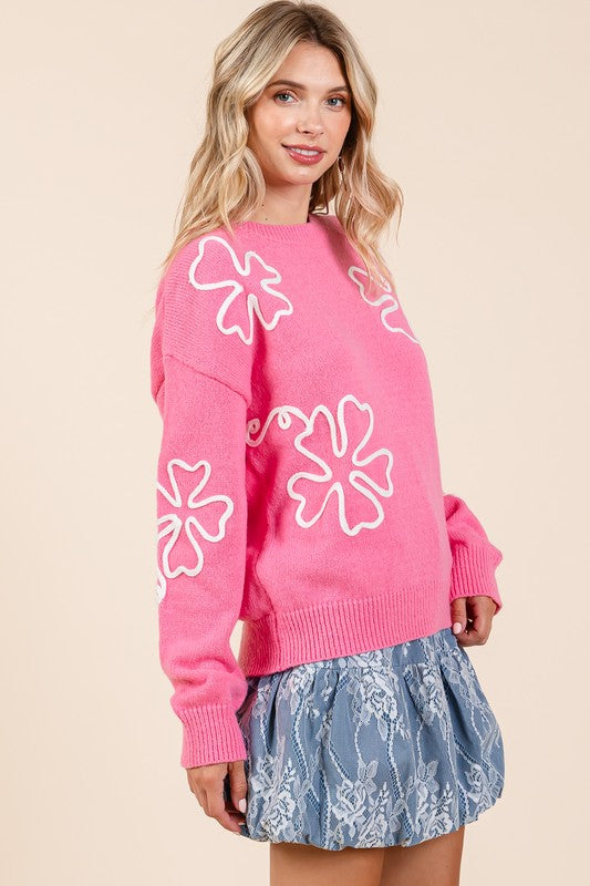 GeeGee Floral Embroidered Knit Sweater