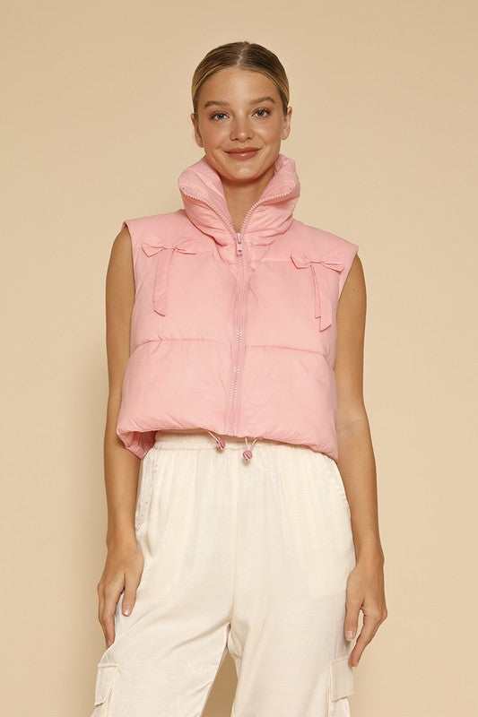 Miss Sparkling Bow cropped puffer vest