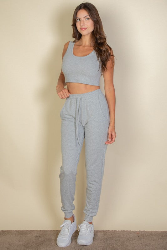 Capella French Terry Cropped Tank Top & Joggers Set