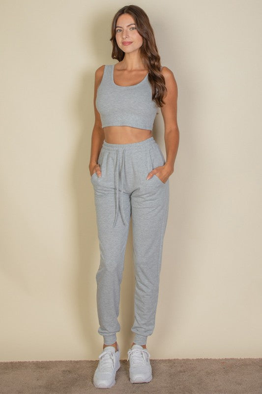 Capella French Terry Cropped Tank Top & Joggers Set