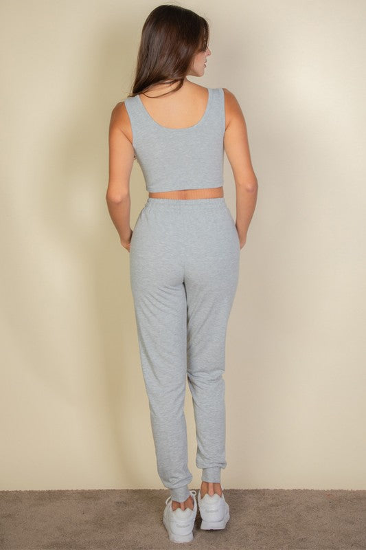 Capella French Terry Cropped Tank Top & Joggers Set