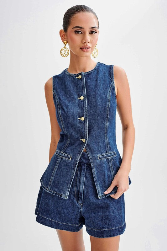 By Claude WOMEN FASHION DENIM TWO PIECE SET