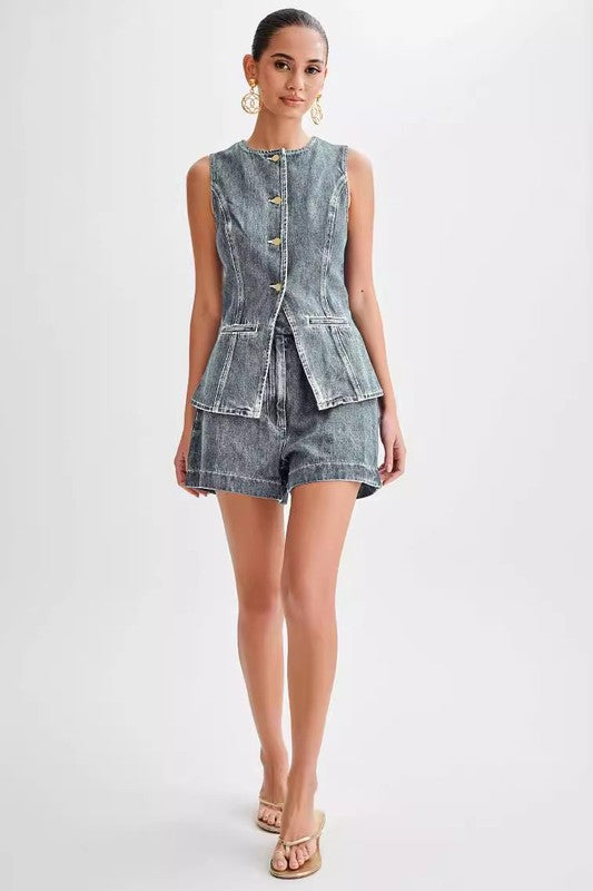 By Claude WOMEN FASHION DENIM TWO PIECE SET