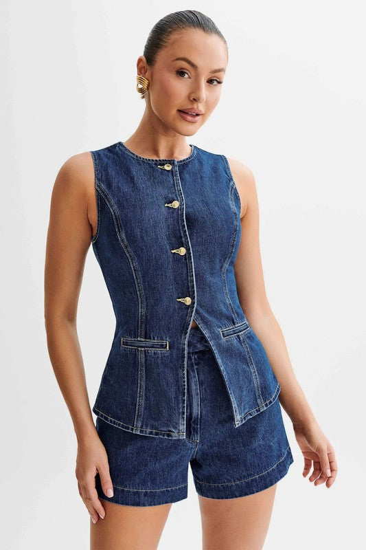 By Claude WOMEN FASHION DENIM TWO PIECE SET