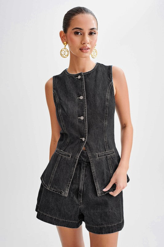 By Claude WOMEN FASHION DENIM TWO PIECE SET