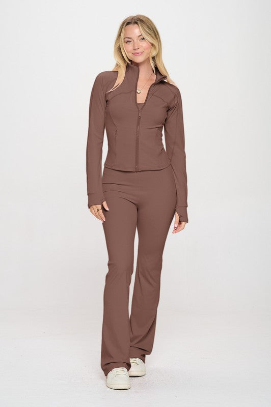 OTOS Active 2 Piece Set Matching Flare jumpsuit Active Jacket