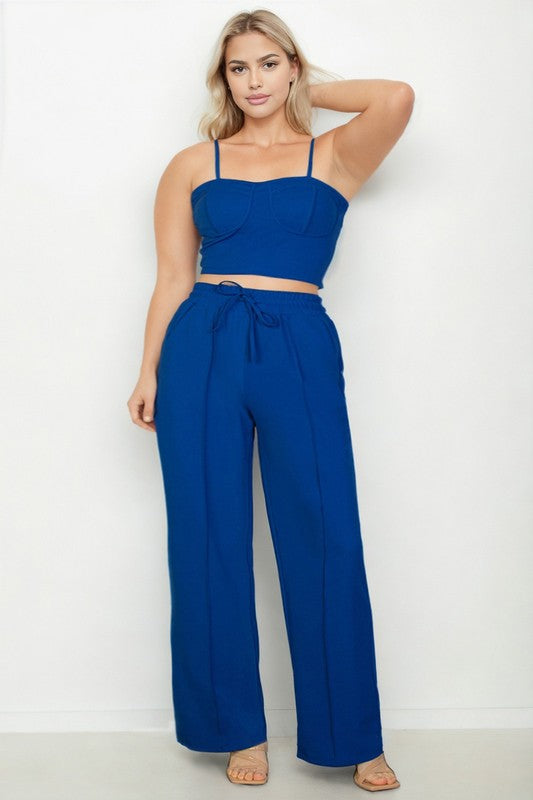 Capella Plus Bustier Crop Cami Top & Pocket Straight Pants SET