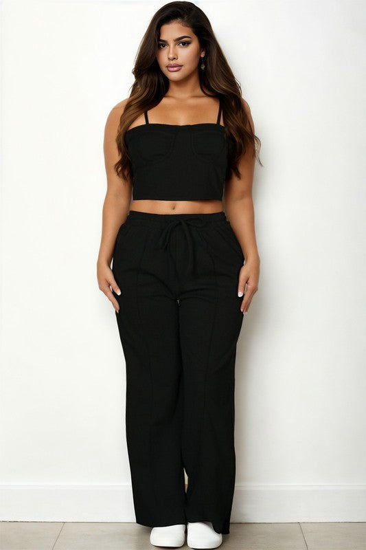 Capella Plus Bustier Crop Cami Top & Pocket Straight Pants SET