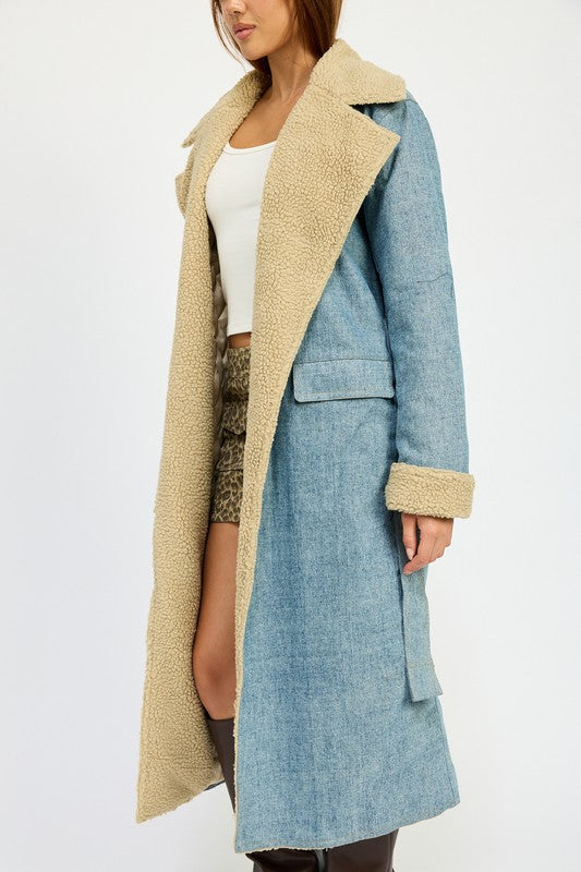 Emory Park SHEARLING DENIM MAXI COAT