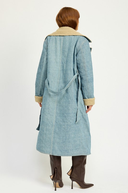 Emory Park SHEARLING DENIM MAXI COAT