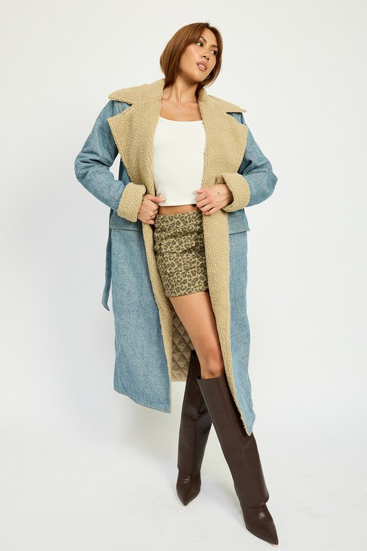 Emory Park SHEARLING DENIM MAXI COAT