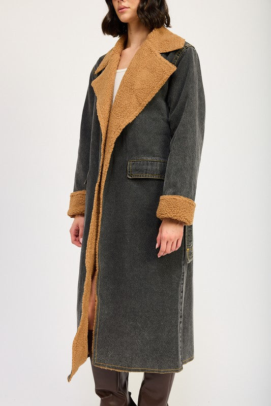 Emory Park SHEARLING DENIM MAXI COAT