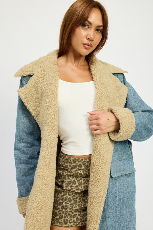 Emory Park SHEARLING DENIM MAXI COAT